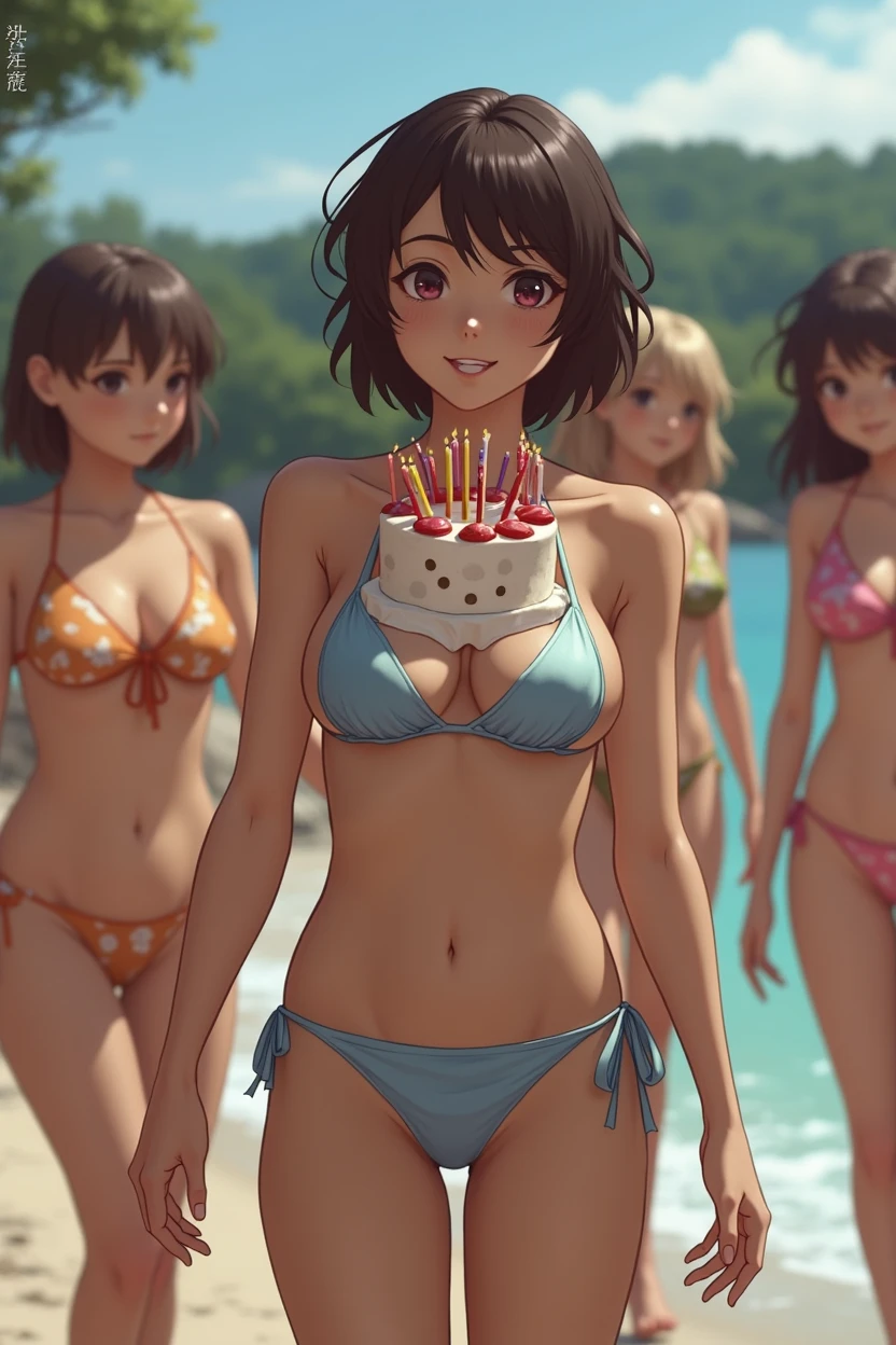 Holding a birthday cake,There are 41 candles burning,It is written as Katsutoshi