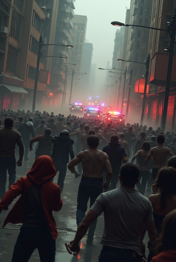 A mob escaping from the police with gunfire