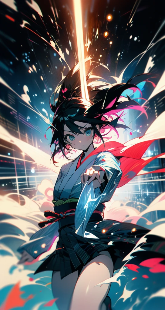 Japanese anime,Sprint、(dynamic:1.5)、Acceleration lines in the background,Quickly,Low body position,kimono,Strong legs,Thunder Breathing First Form,One Woman,up