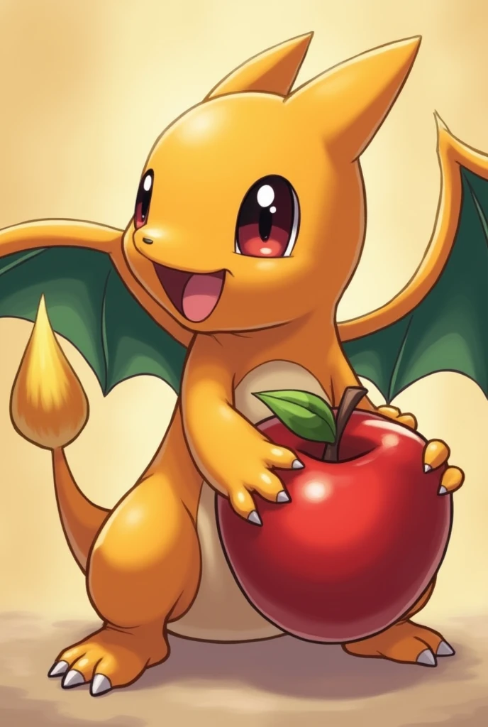 a charmander eating apple ero 2d