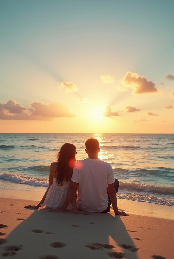 create real ai couple sitting on the beach in the hart and the name is B.S