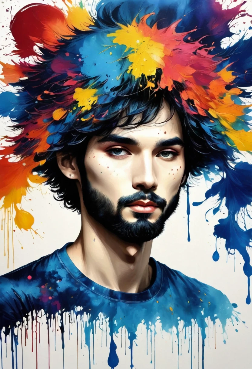 Silhouette of a man:Wear a cap:โพสท่าDynamic:shape,Splattered ink,Thick color,Dynamic,Rich and colorful,abstract painting,Look clearly.,Like a person.,work of art,mystifying,design
