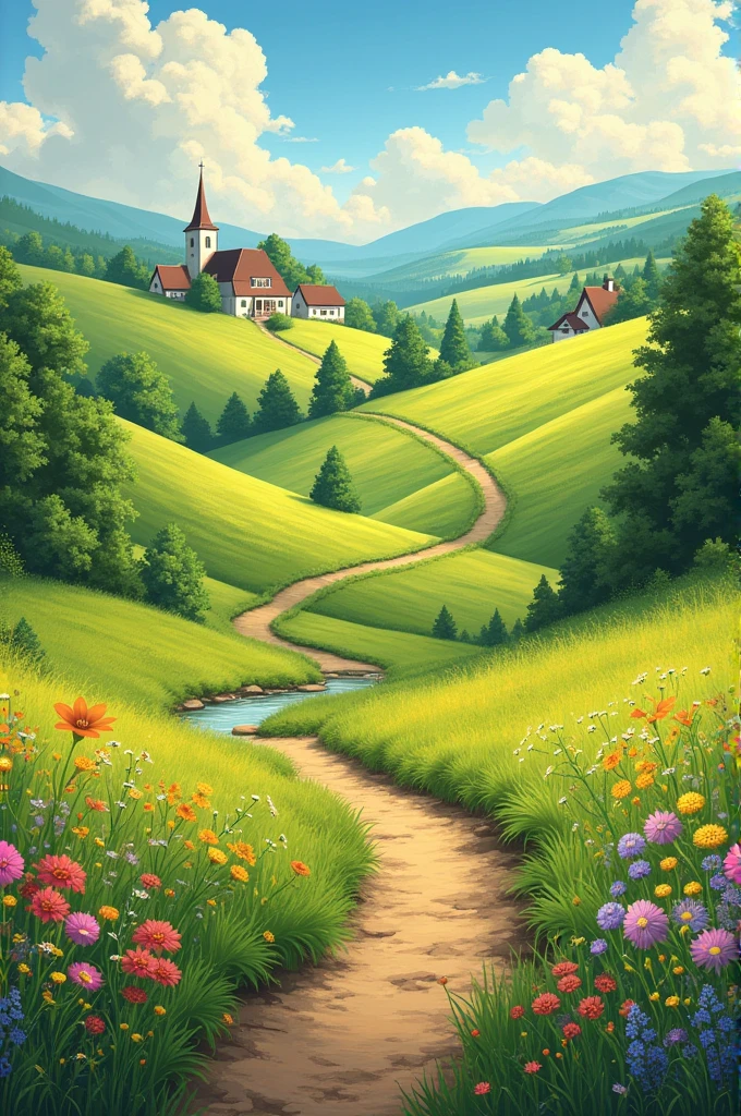 Summer landscape countryside illustration