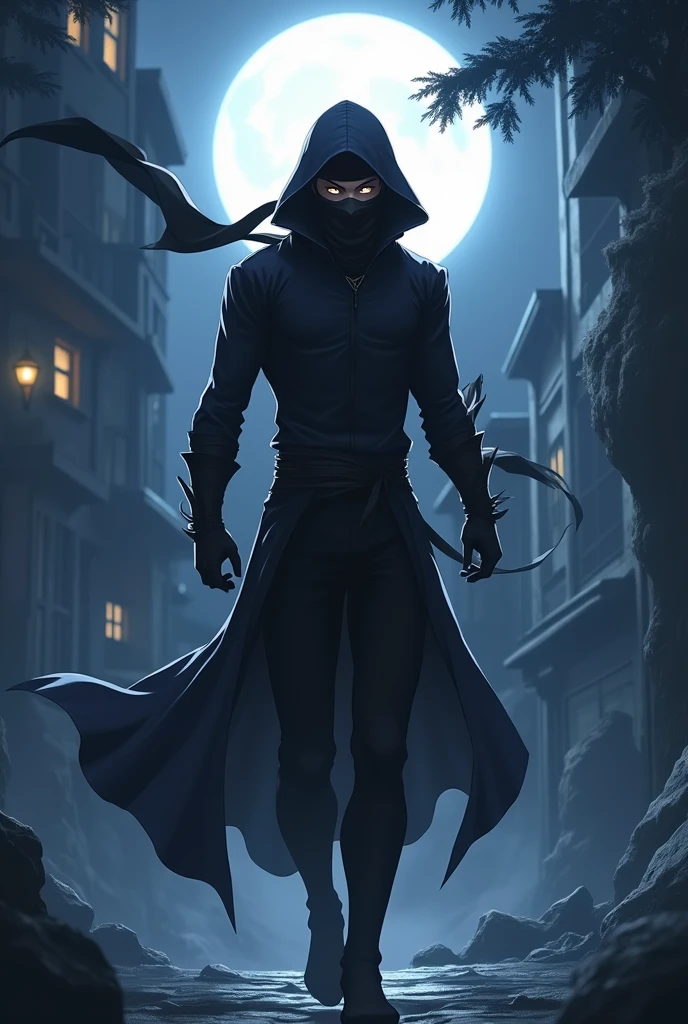 A male character like a ninja with anime style shadow manipulation eclipse mode 