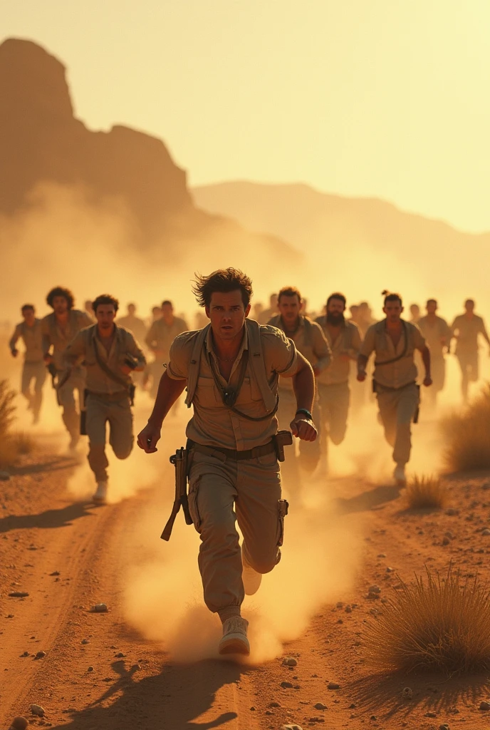 A mob escaping from the police in the desert
