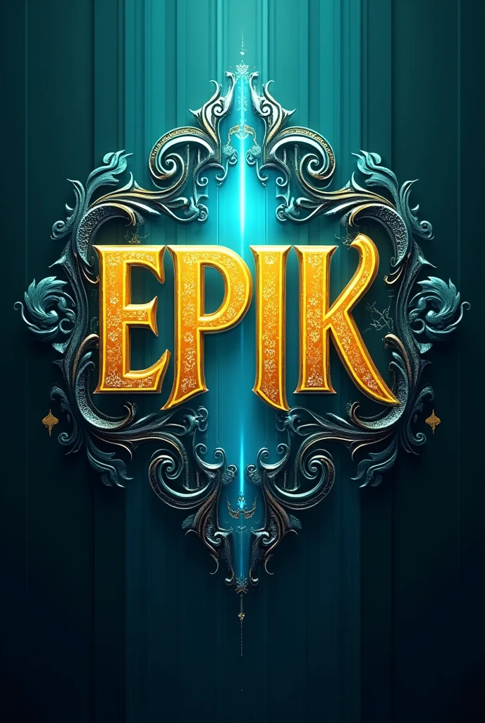 Logo for a clan called EPIK with fancy yellow letters and a cyan background with engravings sized for a profile photo