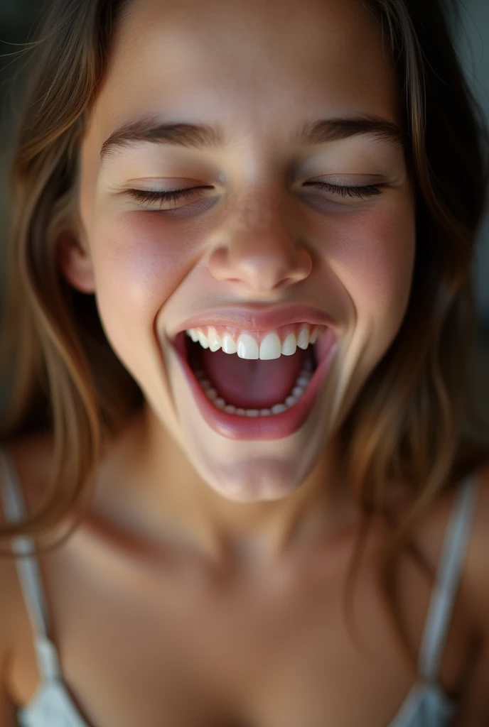 A person laughing in the dark