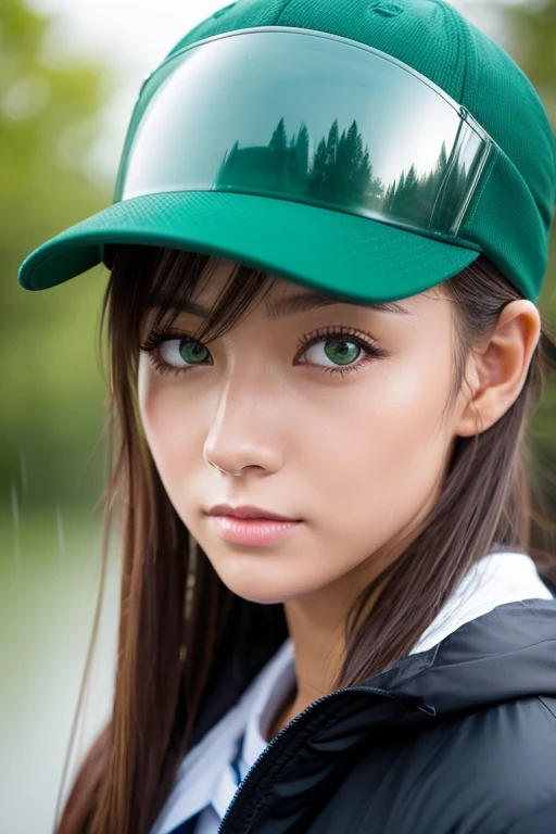 woman,athlete,See-through,Green Eyes、Rainy weather、Japanese