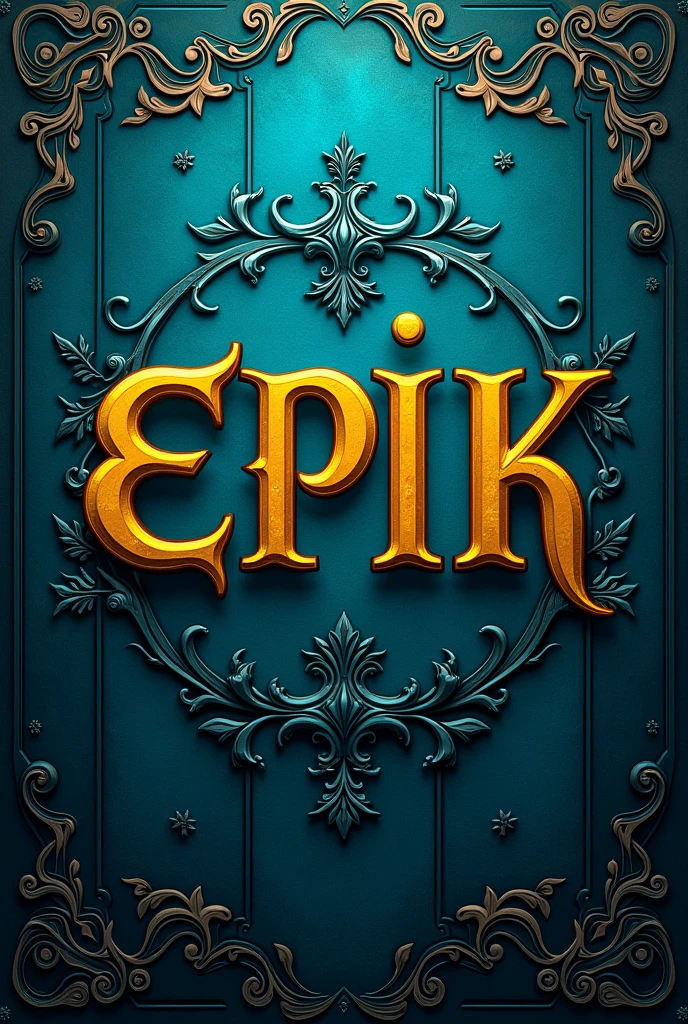 Logo for a clan called EPIK with fancy yellow letters and a cyan background with engravings sized for a profile photo