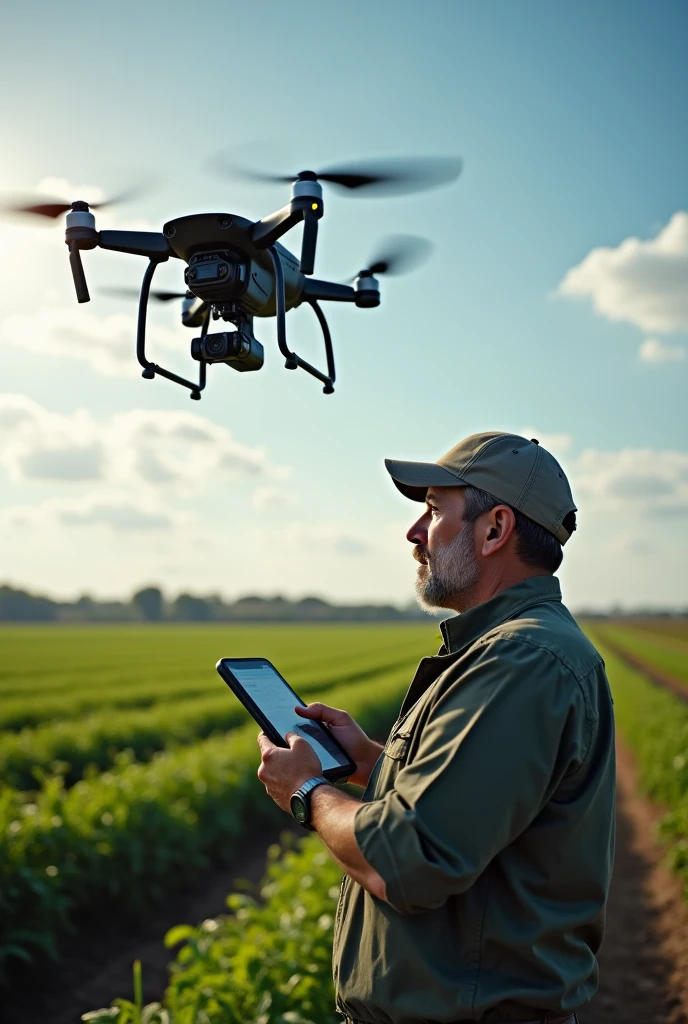 A man operating an agricultural drone