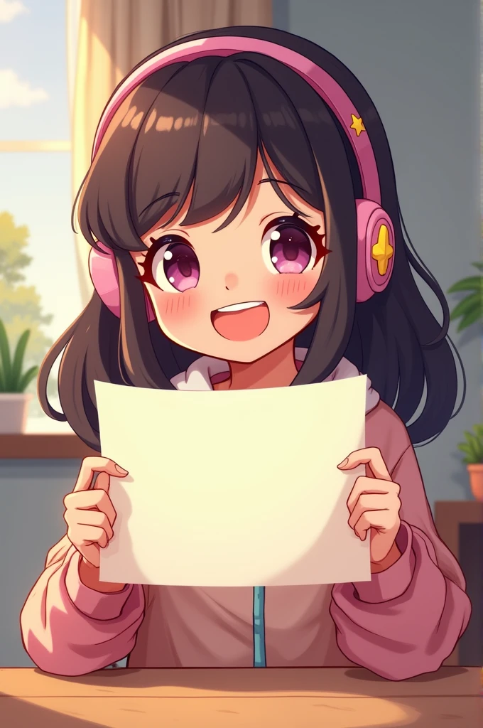 draw a cute streamer with a piece of paper in her hands that says KHXYZVN!