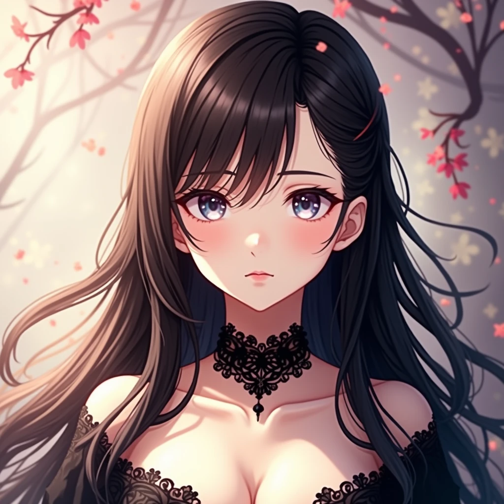 Anime, flowing hair, detailed facial features, detailed eyes, delicate skin, elegant dress, serene expression, detailed background, natural lighting, vibrant colors, (best quality,4k,8k,highres,masterpiece:1.2),ultra-detailed,(realistic,photorealistic,photo-realistic:1.37),concept art