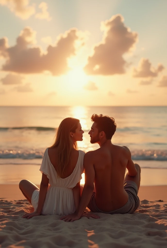create enemy couple sitting on the beach in the hart and the name is B.S