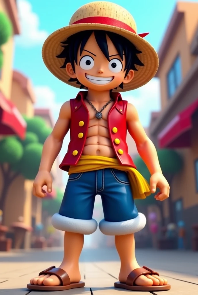 Player do jogo roblox com roupa do luffy do anime one piece