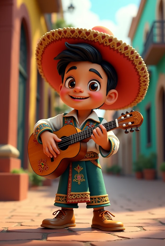 Make me an animated logo of a jarocho in a typical Veracruz costume without a beard holding a sabrita in his hand