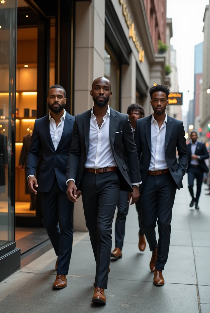 Black men leaving a fine store 

