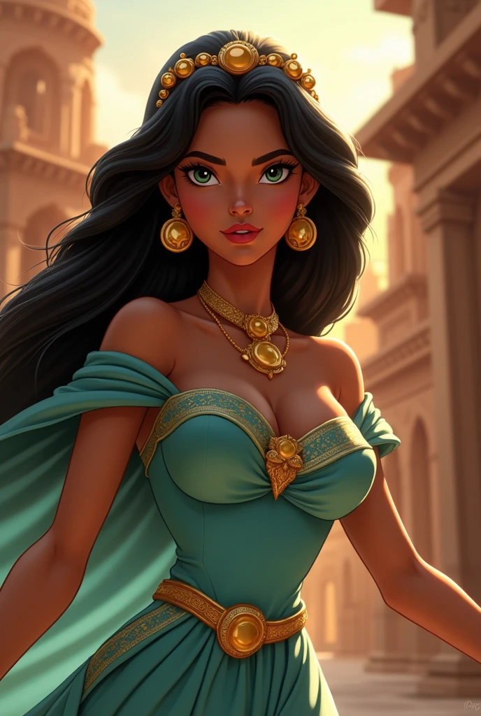 Stunning Princess Jasmine, photo in 8k, in action, cinematic.