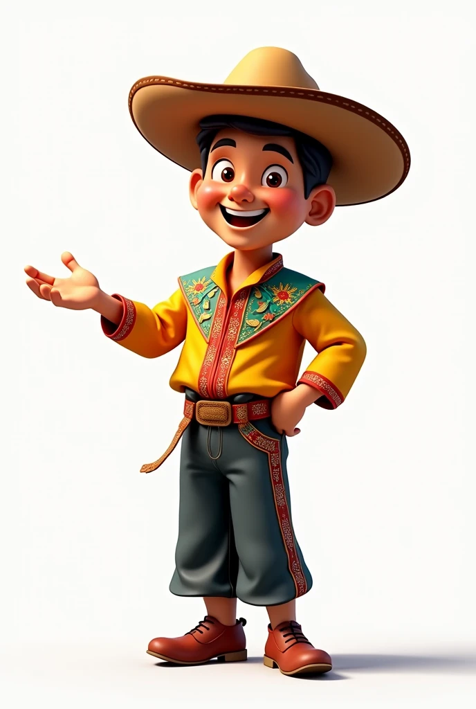 Make me an animated logo of a jarocho in a typical Veracruz costume without a beard extending his hand