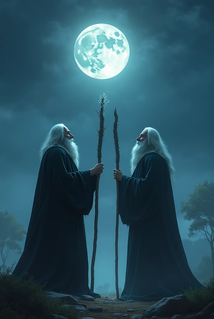Two wizards sitting looking at the moon