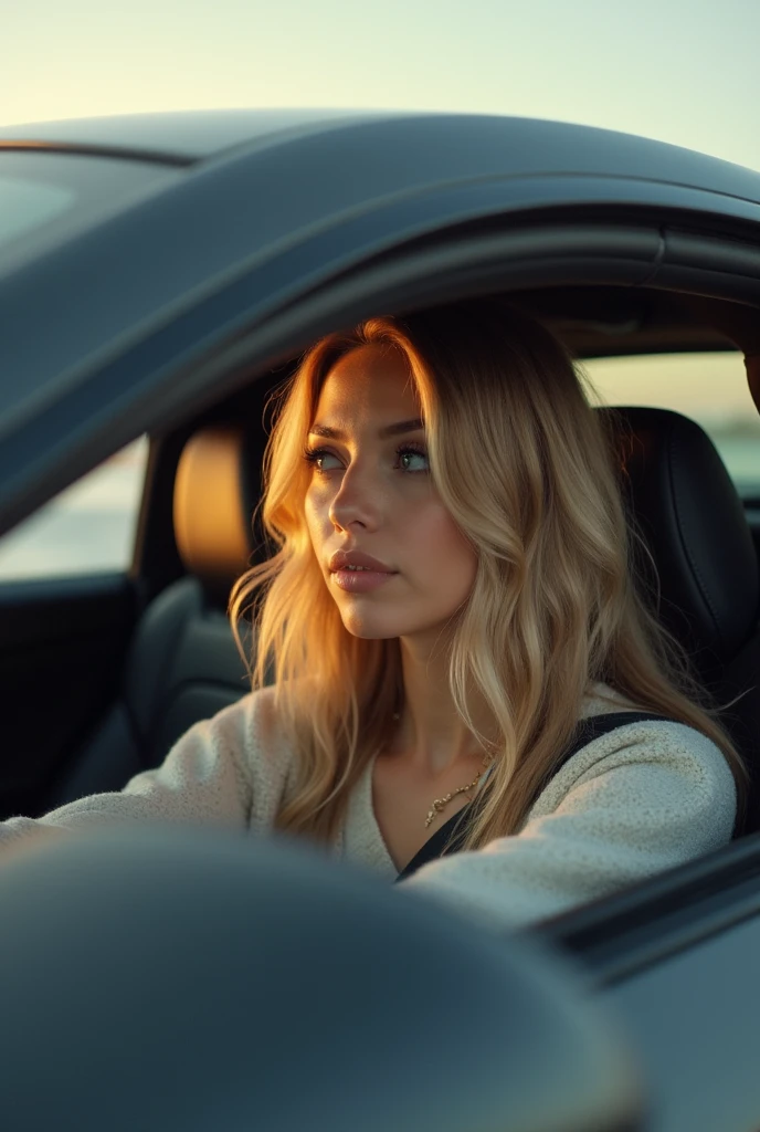 A woman driving a fast sports car、30 years old