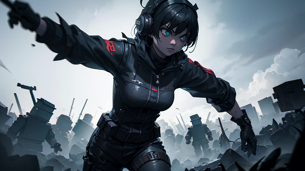 a girl in a (((roblox))) game, zombies, top 5 roblox zombie games, photorealistic, 8k, highly detailed, vibrant colors, cinematic lighting, dramatic composition, horror atmosphere, dark tones, ominous sky, gritty textures, gripping action, intense battle, players fighting zombies, weapons and gear, strategic gameplay, immersive environment, cinematic angles, dynamic poses, epic scale