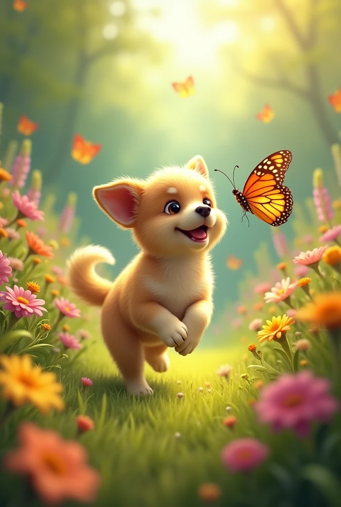 Cute dog playing ground with butterfly ab ye butterfly bagiche mai chali gyi