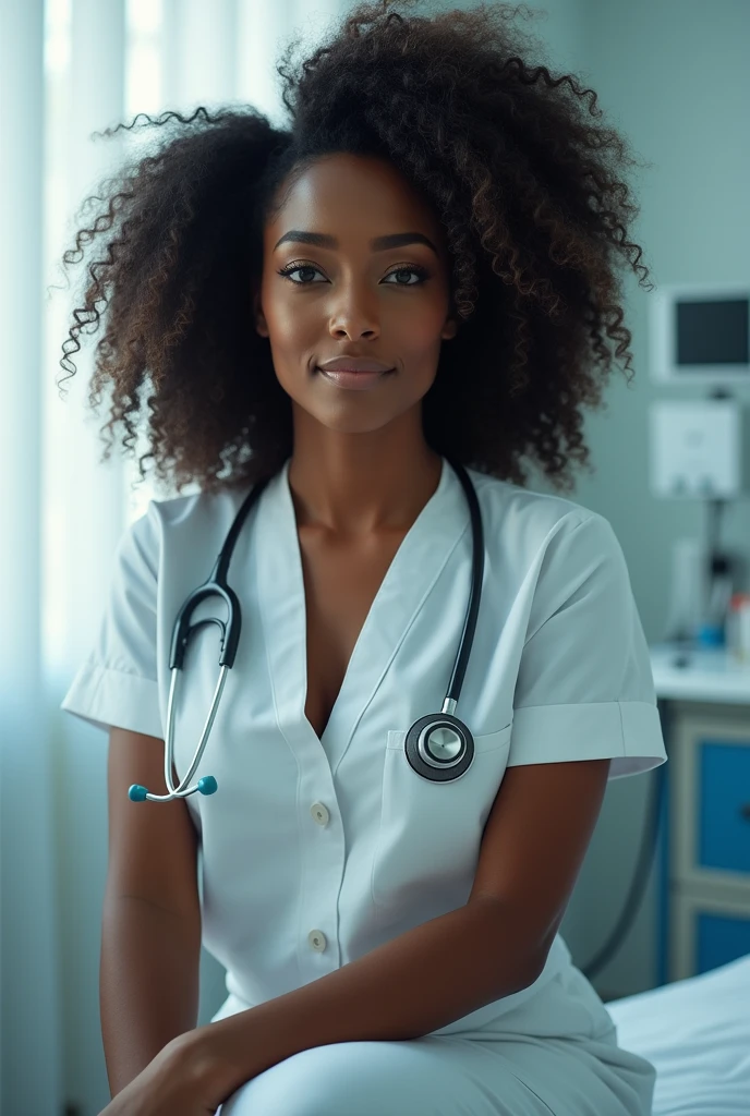 A sexy curly haired black nurse