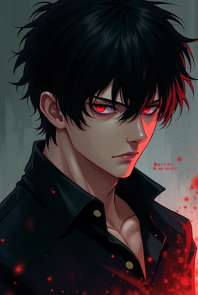 Dark-haired man with black hair and red eyes sexy manwa style