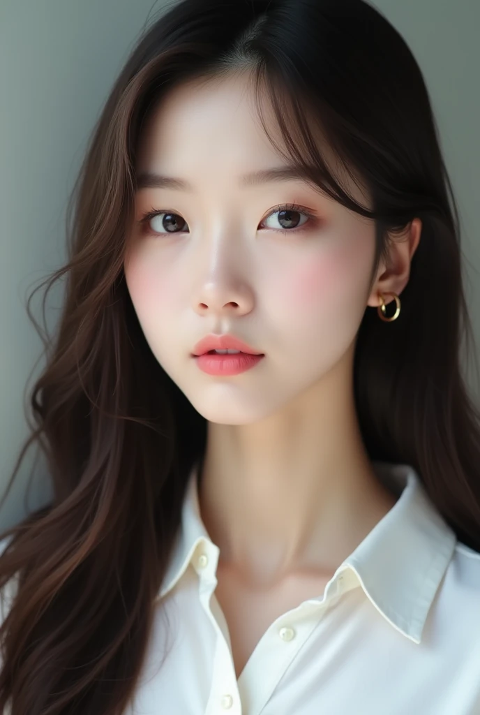 a close up of a woman with long hair wearing a white shirt, 1 8 yo, 18 years old, 19-year-old girl, xintong chen, korean girl, xision wu, heonhwa choe, 2 2 years old, 21 years old, ulzzang, wenfei ye, young cute wan asian face, lips