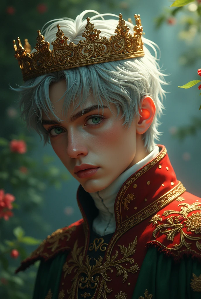 male, soft silver hair, dark green eyes, languid eyes, 20&#39;s, bust, pain, Romance Fantasy, Crown Prince