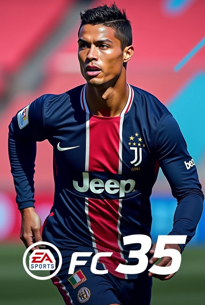 Make me a cover that says EA FC 35 with Cristiano Ronaldo in the background