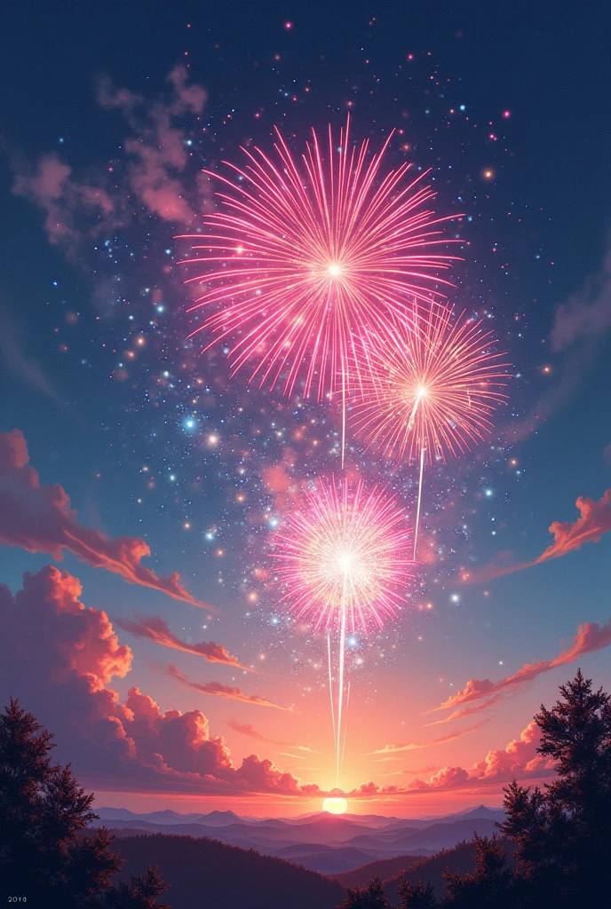 A slightly bright sky in the evening Fireworks illustration Unmanned