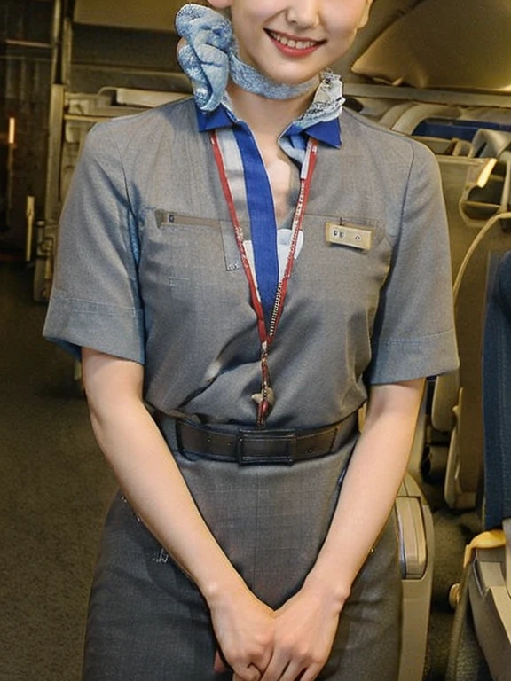 (Masterpiece, Best quality:1.4), (Ultra realistic, Photo-realistic:1.2), Full body, kneeling, Natural light, 25 years old actress, Japanese women, Neat and clean, (cabincrew uniform:1.1), (ponytail:1.1), Short wavy hair, Light brown hair color, (Beautiful Face), Oval face, clear, (Beautiful eyes, Kind eyes), (Clear skin), Small face, (Small mouth, Beautiful mouth), Natural makeup, Approachable, Luxury hotel Suite room, On bed, Seductive smile, (Seductive pose:1.2), (Beautiful thighs:1.1), Bedroom eyes,