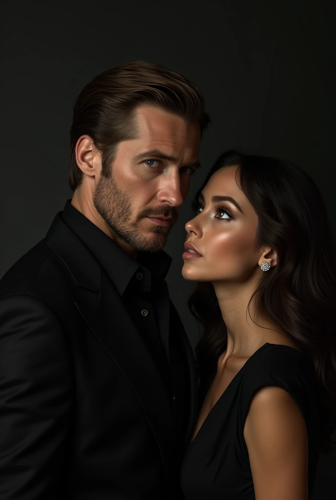 Ryan Gosling with a woman at his side, which measures 1,45 by black, little brunette, with brown eyes
