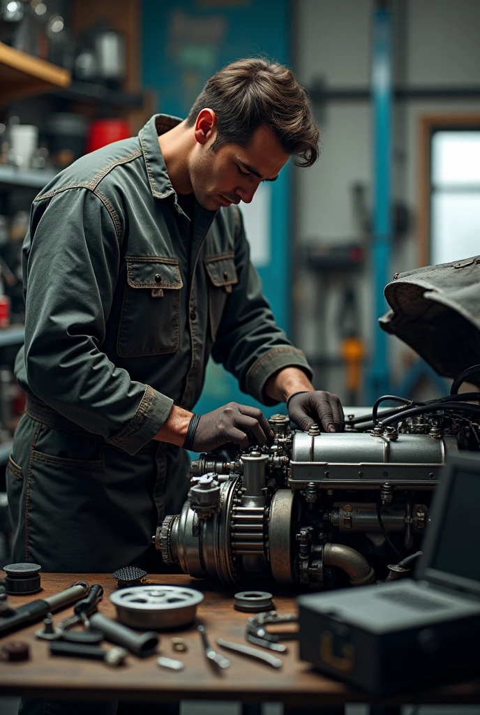 Mechanic working on the engine of an Astra car