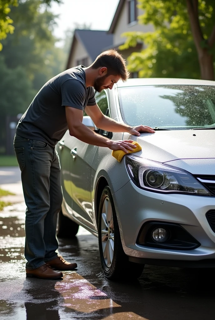 Man washing a Chevrolet Astra car