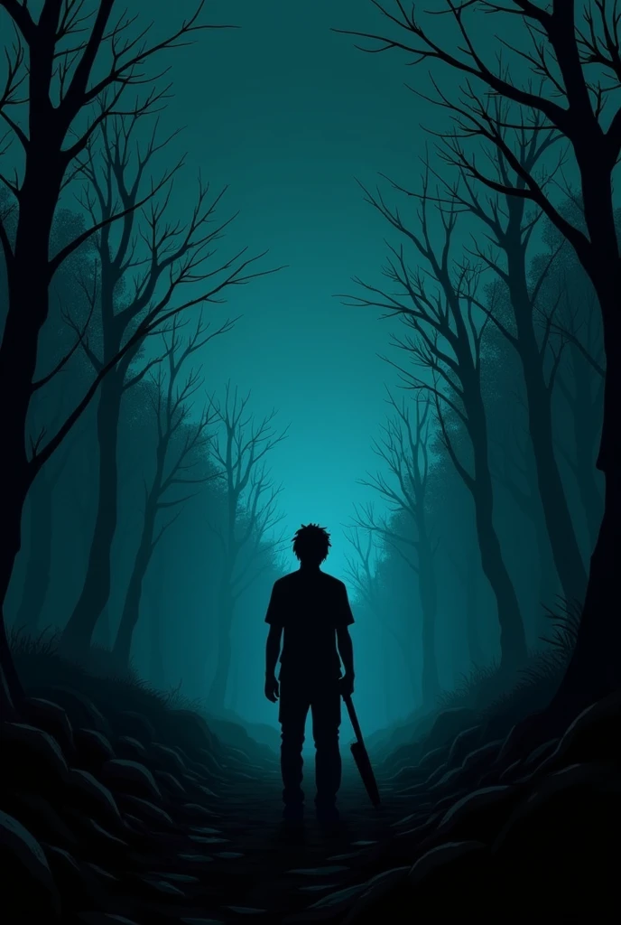 Generates a computer background with a theme of The Walking Dead with black shadows and blue tones, turquoise.