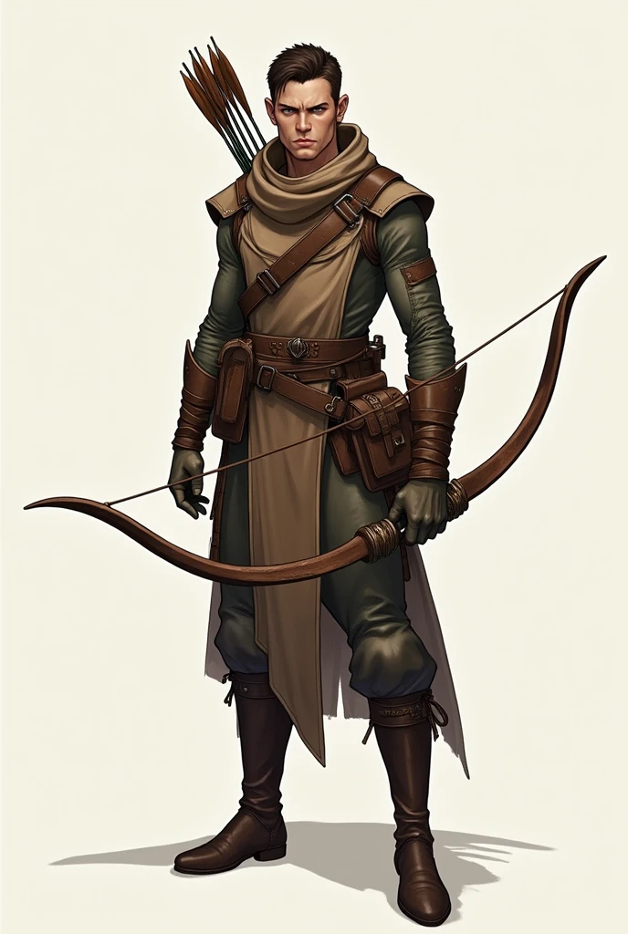 Illustration of an RPG character in close-up full body archer character sheet
