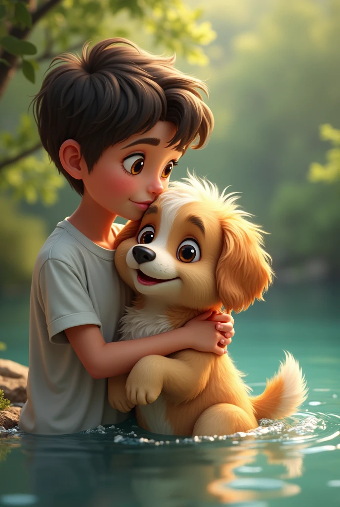 Cute dog ki aawaz sun kar, uski maalkin dor kar aayi aur cute dog ko paani se bahar nikaal liya.
Cute dog pahale wala