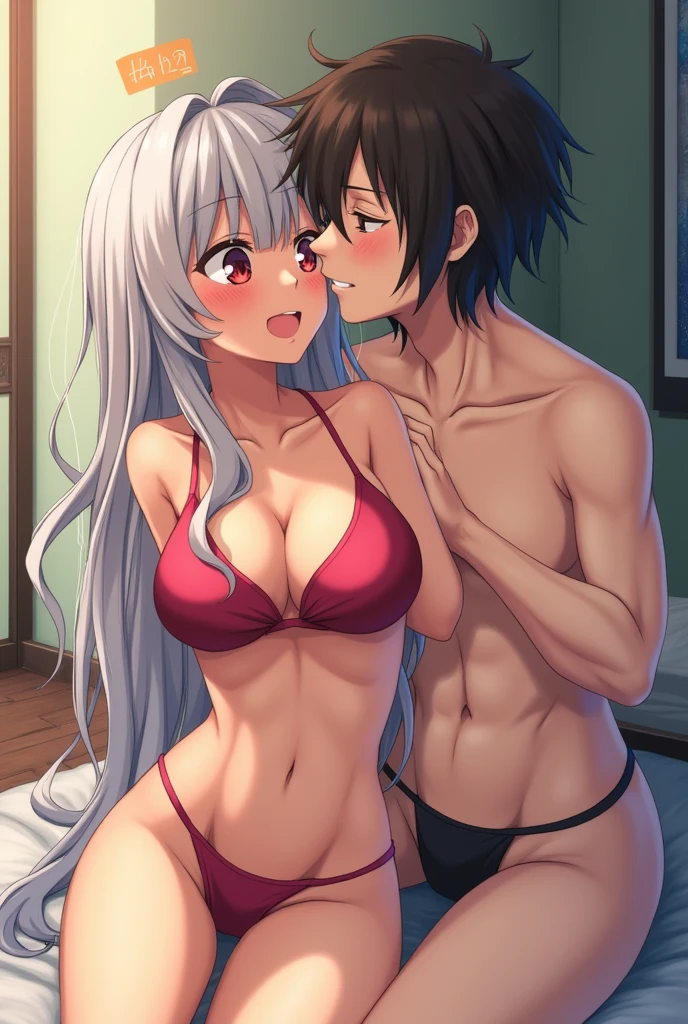 masterpiece, best quality, ultra-detailed, 1girl,1boy, reverse upright straddle, sex, sitting on person, (huge penis), kiss, kazami kazuki, blue eyes, eyes visible through hair, multicolored hair, blue hair, white hair, hair between eyes, silver hair, very long hair, purple eyes, nude, ((love juice, pussy juice:1.2)), saliva trail, love juice, pussy juice, sagging breasts