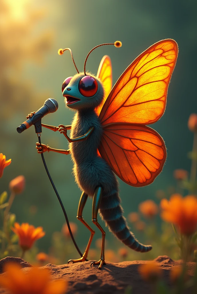 A butterfly (insect) pop singer, semi-realistic animation