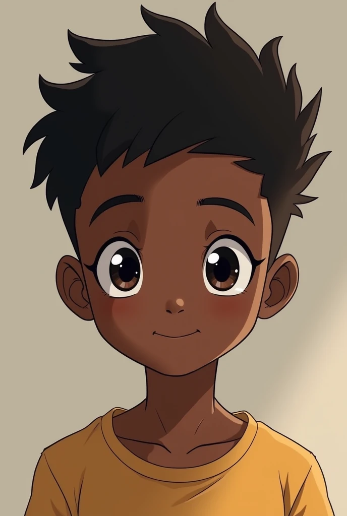 Create a dark-skinned boy's face, in anime