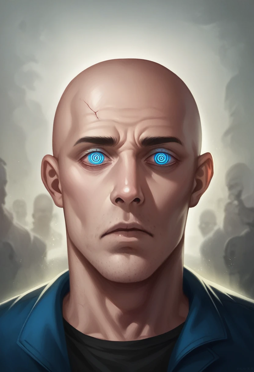 shawt a bald black man, extremely detailed electric blue galactic face, twinkling eyes, mean expression, anastomosing veins, sick, intricate vector illustration, hyperrealistic, studio lighting, ultra-detailed, vibrant colors, surreal, dramatic, Ivan Albright style, photorealistic, cinematic lighting, Wide-Angle, 35mm, masterpiece, 8k, high quality, 16k