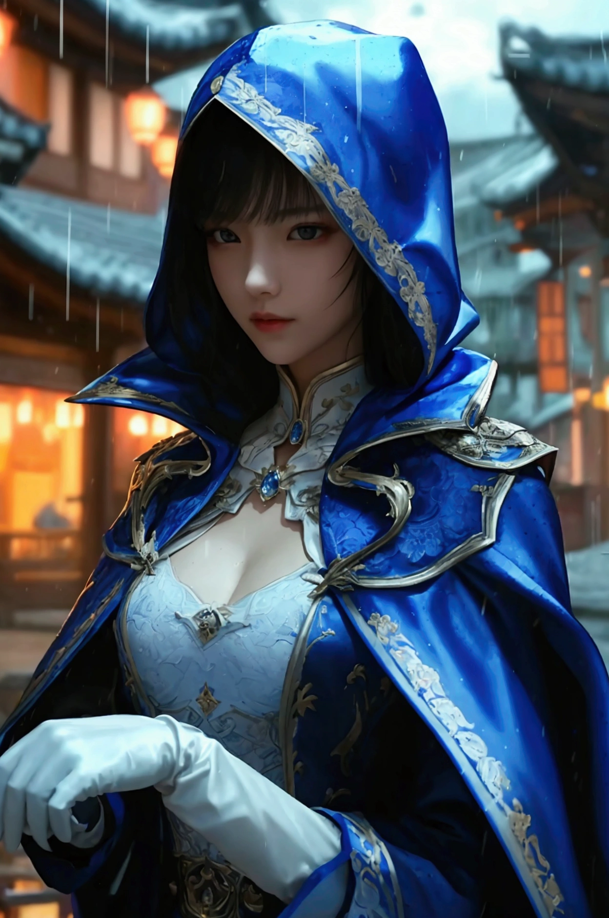 Arab woman in a blue hat and black dress with a blue ribbon, Highly detailed characters, pretty magician, human :: magician, Outfit with blue accents, 8k octa-rendered photo, April Rendering, Blue Witch Hat, Inspired by Ren Mei, Octane Rendering, Characters wearing hats, Ultra-detailed fantasy characters