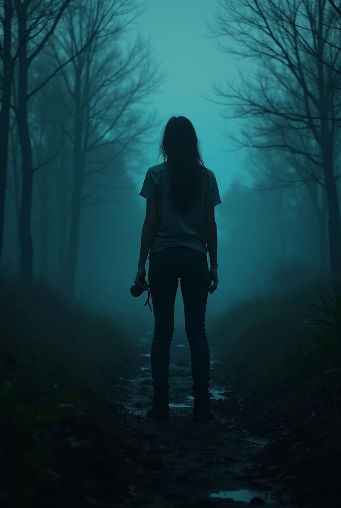 Generates a computer background with a theme of The Walking Dead with black shadows and blue tones, turquoise.