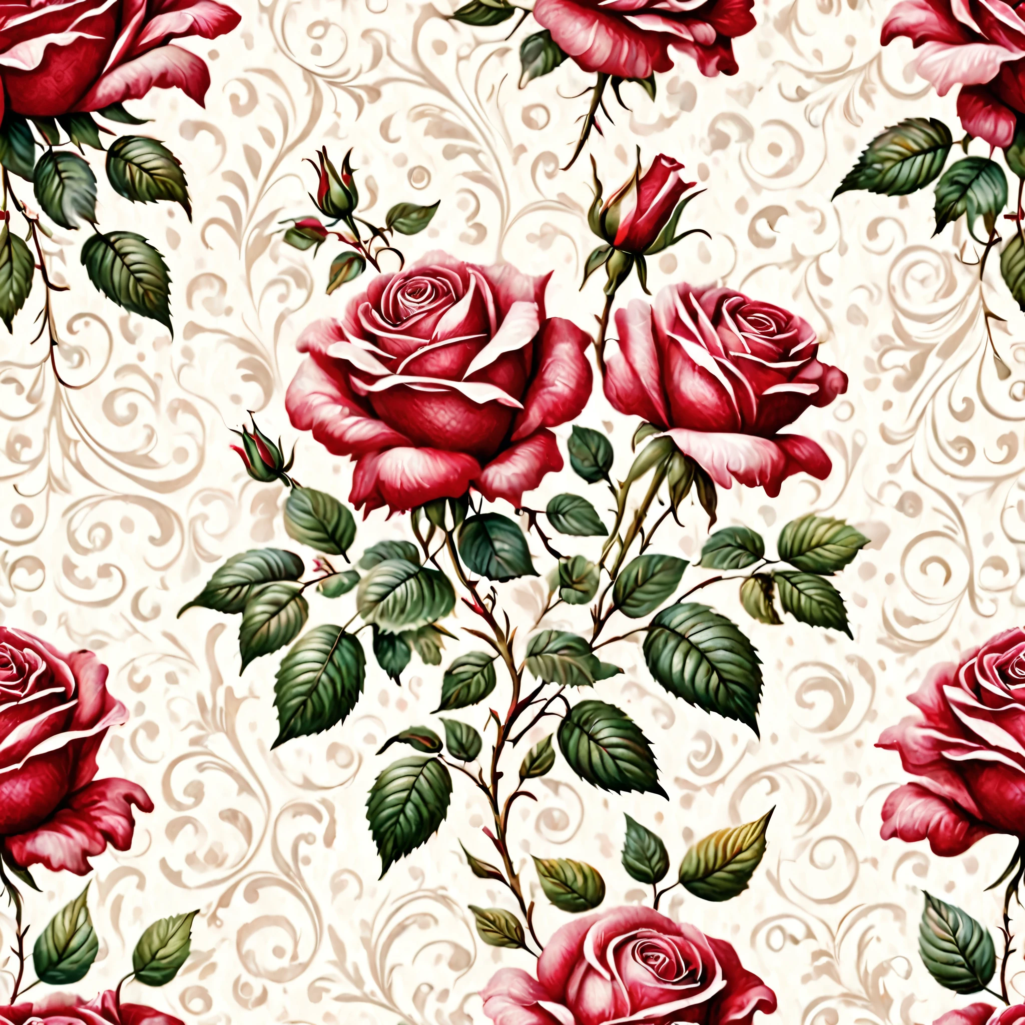 rose watercolor, pattern, realistic style, oscar dominiguez, holotone printing, dye-transfer, classical motifs and themes, soft focal points, intense colors, white background