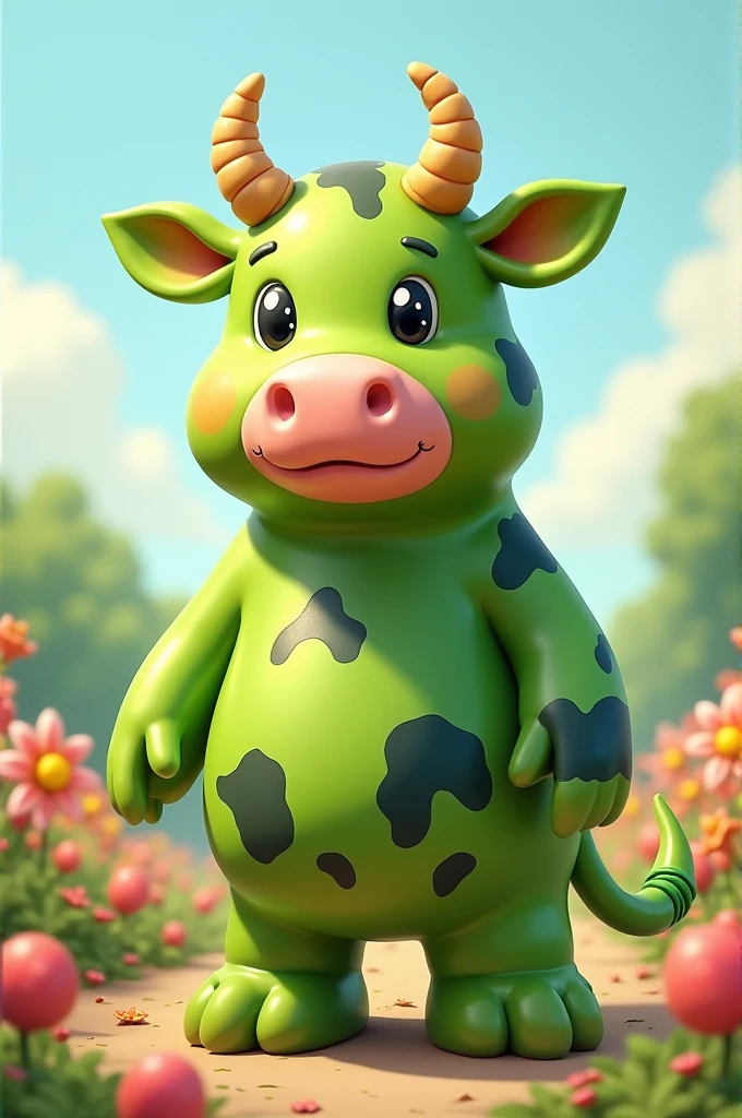 Green candy dressed as a cow