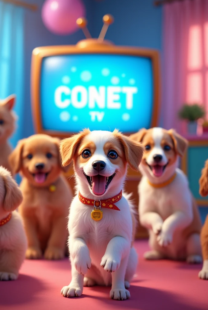 Children&#39;s dogs on cable TV With a writing that says CONET TV