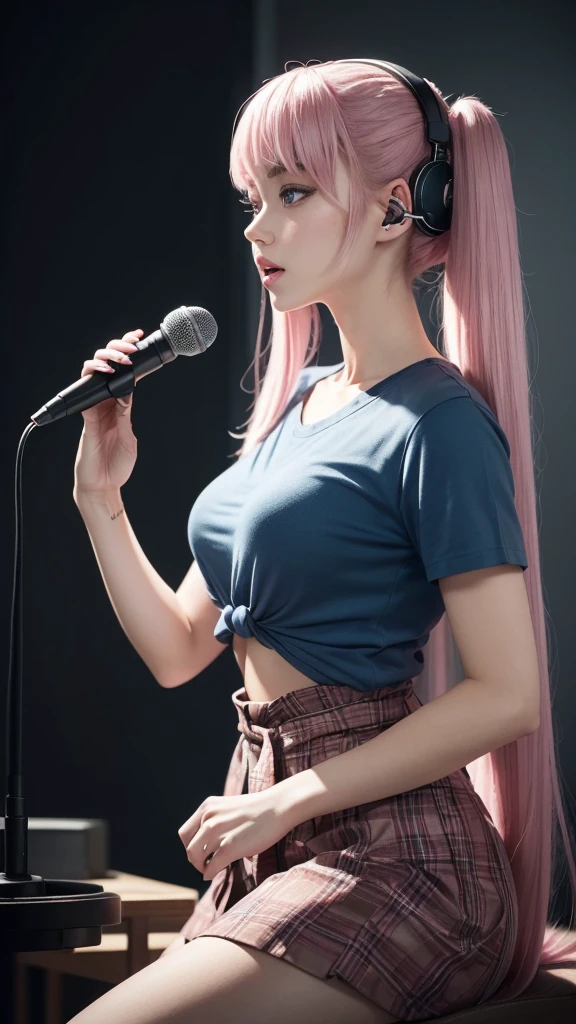 nsfw, masterpiece, 1 girl, erect nipples, intricately detailed, topless, navel, denim hotpants, bare shoulders, necklace, mcdonalds, interior, dj, headset, baseball cap, citypop, erect nipples, puffy nipples, extremely detailed, photorealistic, octane render, 8 k, unreal engine, bare breasts, nipples, bare stomach, sweaty, people on background, moist breath, small breasts, flat chests, , smiling, leaning forward, collarbone, wet body, saliva, drooling, pink hair, ray of lights, encore, nipple-piercing, fastfood counter, nipple chain