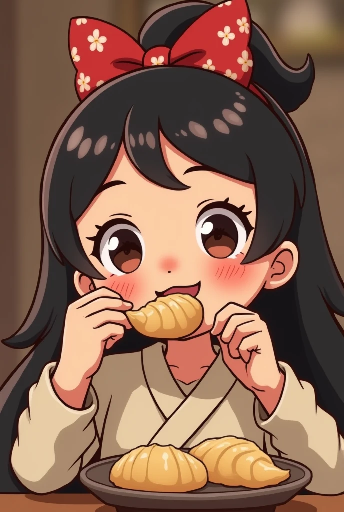 girl eating a dumpling as a company logo